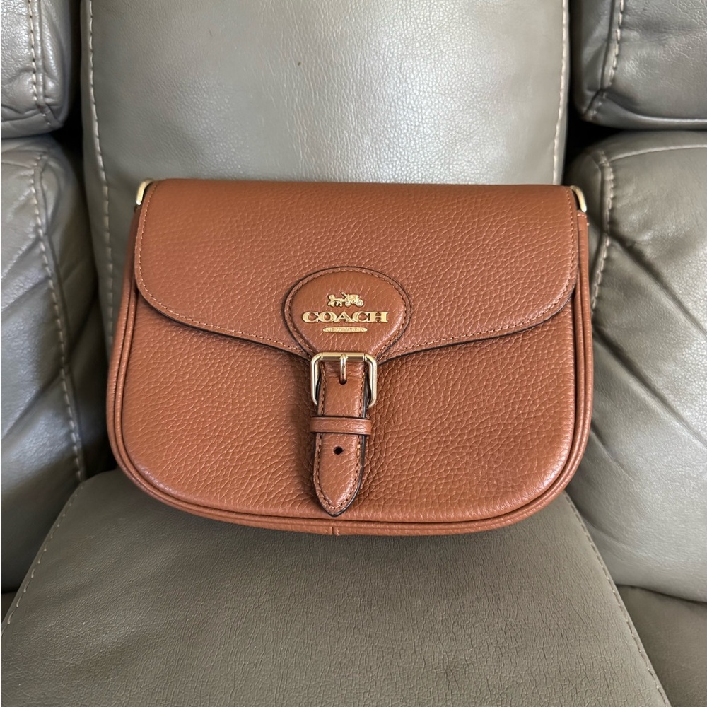 Coach Pebble Leather Saddle Crossbody in Chestnut Brown with Gold Hardware